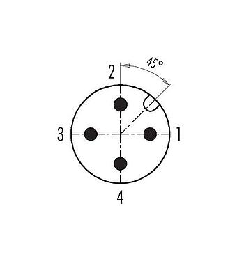 Polbild (Steckseite) M12 Kabelstecker, Polzahl: 4, 4,0-6,0 mm, ungeschirmt, schraubklemm, IP67, UL 2238