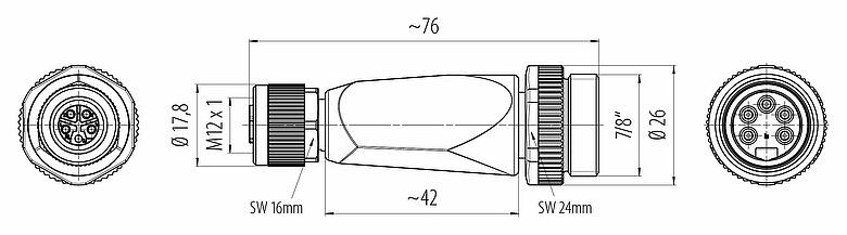 Mittakaavapiirustus 7/8" Adapteri, Napojen määrä: 4+FE, suojaamaton, IP67