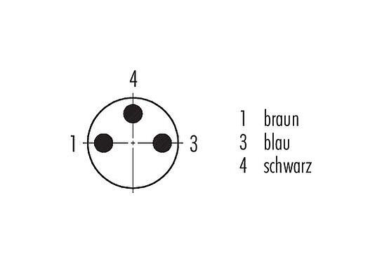 Polbild (Steckseite) M8 Kabelstecker, Polzahl: 3, 2,5-5,0 mm, ungeschirmt, IDC, IP67, UL