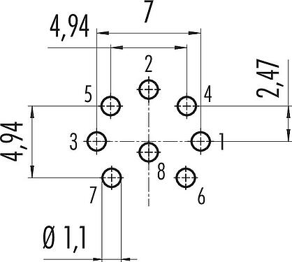 导体结构 M16 针头法兰座, 极数: 8 (08-a), 非屏蔽, THT, IP40, M18x0,75, 後壁安裝