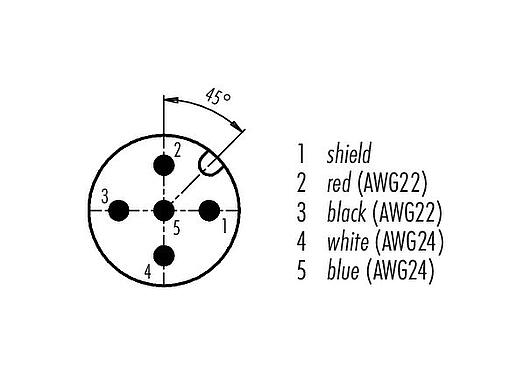 Contactconfiguratie (Insteekbereik) M12 Kabelstekker, aantal polen: 5, afgeschermd, aan de kabel aangegoten, IP68, UL 2238, CAN-Bus, PUR, violet, 1 x 2 x AWG 22 + 1 x 2 x AWG 24, 2 m