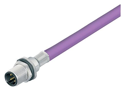 Illustratie M12 Male panel mount connector, aantal polen: 2, afgeschermd, met geconfectioneerd kabel, IP68, PG 9, Profibus, PUR, violet, 1 x 2 x 0,25 mm², Frontaansluiting, 0,5 m