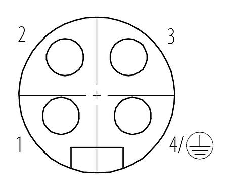Расположение контактов (вставная сторона) 7/8" Кабельная розетка, Количество полюсов: 3+PE, 6,0-8,0 мм, не экранированный, винтовая клемма, IP67, UL 2238, VDE