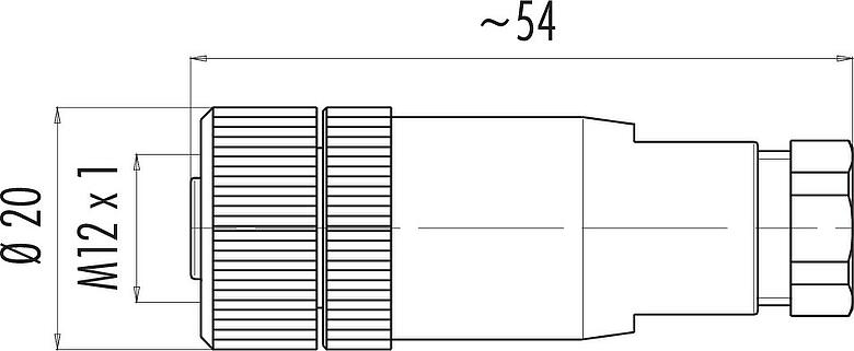 Scale drawing M12 Female cable connector, Contacts: 4, 6.0-8.0 mm, unshielded, screw clamp, IP67, UL 2238