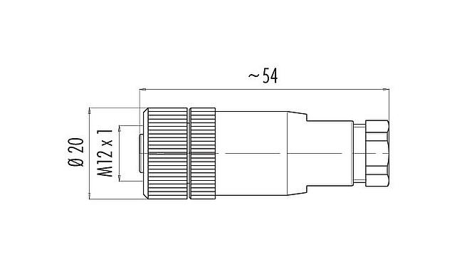 縮尺図 M12 メスケーブルコネクタ, 極数: 5, 4.0-6.0mm, 非シールド, ねじ圧着, IP67, UL 2238