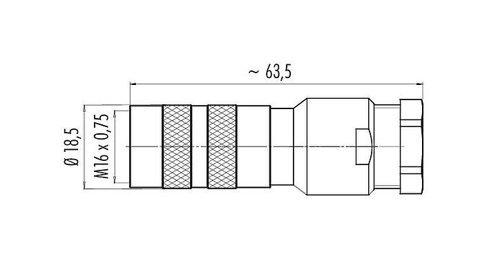 Scale drawing M16 Female cable connector, Contacts: 8 (08-a), 8.0-10.0 mm, shieldable, solder, IP68, UL 2238, AISG compliant, with shielding ring