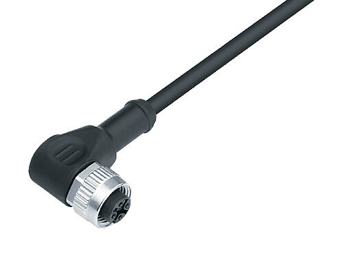 Illustration 77 3434 0000 70003-0500 - M12 Female angled connector, Contacts: 3, unshielded, moulded on the cable, IP68, TMPU, self-extinguishing, black, 3 x 0.34 mm², 5 m