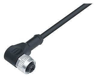 M12 Úhlový box, : 3, nestíněný, vylisované na kabelu, IP68/IP69K, PUR, černá, 3 x 0,34 mm², pro svařovací aplikace, 5 m