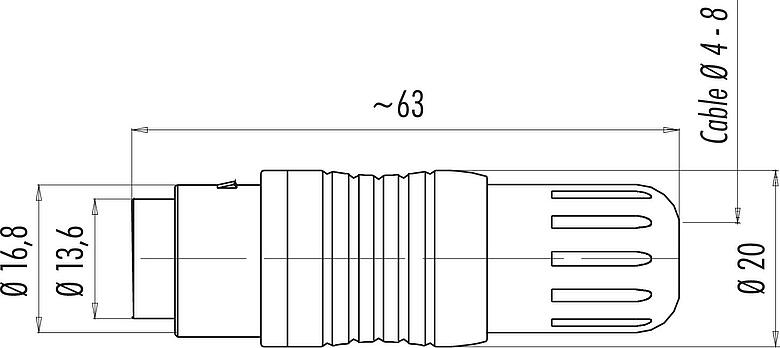 Desenho da escala Push Pull Tomada de cabo, Contatos: 3, 4,0-8,0 mm, blindável, solda, IP67