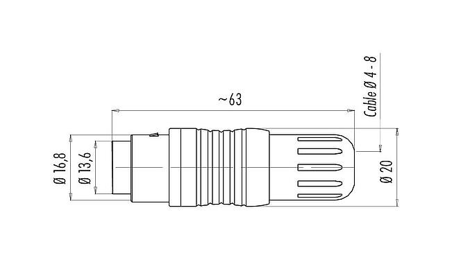 스케일 드로잉 푸시풀 케이블 소켓, 콘택트 렌즈: 3, 4.0-8.0mm, 차폐 가능, 솔더, IP67
