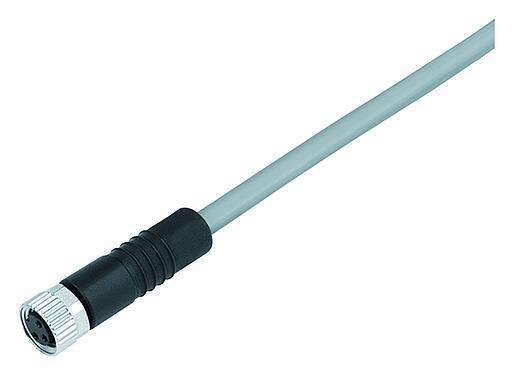 Abbildung M8 Kabeldose, Polzahl: 3, ungeschirmt, am Kabel angespritzt, IP67/IP69K, UL 2238, PVC, grau, 3 x 0,34 mm², 2 m