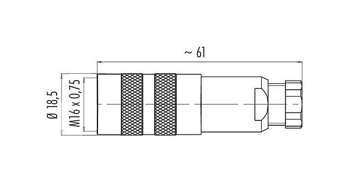 Maßzeichnung M16 Kabeldose, Polzahl: 5 (05-b), 4,0-6,0 mm, schirmbar, löten, IP67, UL 2238