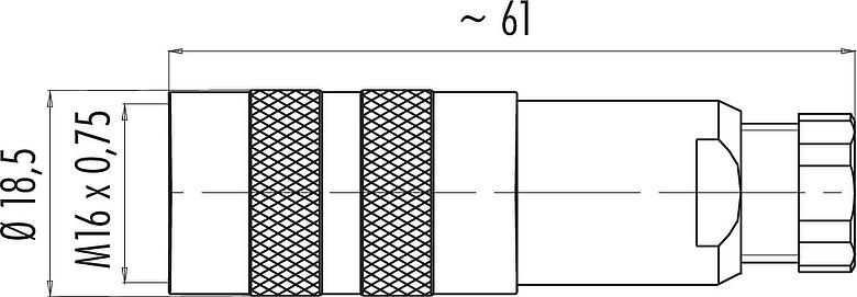 Maßzeichnung M16 Kabeldose, Polzahl: 6 (06-a), 4,0-6,0 mm, schirmbar, löten, IP67, UL 2238