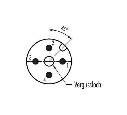 Polbild (Steckseite) M12 Einbaustecker, Polzahl: 4, ungeschirmt, löten, IP67