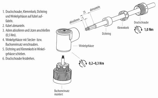 Montageanleitung M18 Winkeldose, Polzahl: 4, 6,5-8,0 mm, ungeschirmt, schraubklemm, IP67, UL