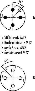 联系安排 (外掛程式側) M12 双分线盒,Y 型分配器, 极数: 4, 非屏蔽, 预铸电缆, IP68, UL 2238, PUR, 黑色, 4x0.25mm², 2m