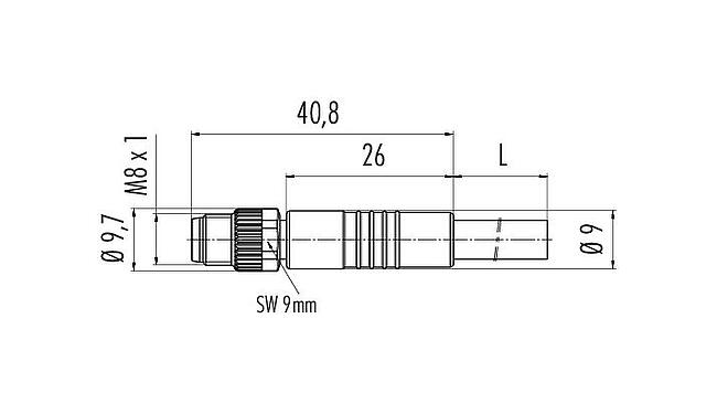 Schaaltekening M8 Kabelstekker, aantal polen: 4, onafgeschermd, aan de kabel aangegoten, IP67/IP69K, UL 2238, PVC, grijs, 4 x 0,34 mm², 2 m
