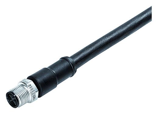 Illustration M12 Connecteur mâle, Contacts: 2+PE, non blindé, surmoulé sur le câble, IP68, UL 2238, PUR, noir, 3 x 1,50 mm², 2 m