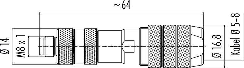 Maßzeichnung M8 Kabelstecker, Polzahl: 4, 5,0-8,0 mm, schirmbar, schraubklemm, IP67, Irisfeder