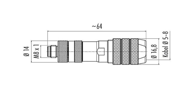 Maßzeichnung M8 Kabelstecker, Polzahl: 4, 5,0-8,0 mm, schirmbar, schraubklemm, IP67, Irisfeder