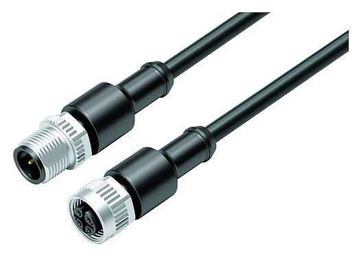 Illustratie M12 Verbindingskabel kabelstekker - kabeldoos, aantal polen: 3, onafgeschermd, aan de kabel aangegoten, IP67/IP69K, UL 2238, PUR, zwart, 3 x 0,34 mm², 5 m