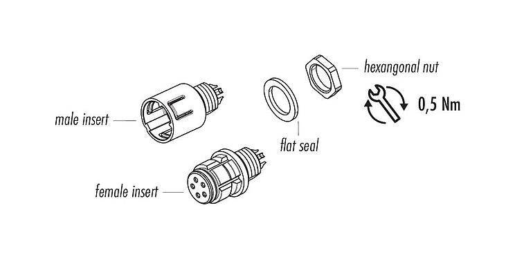 Component part drawing 99 9227 070 08 - Snap-In Male panel mount connector, Contacts: 8, unshielded, solder, IP67, UL