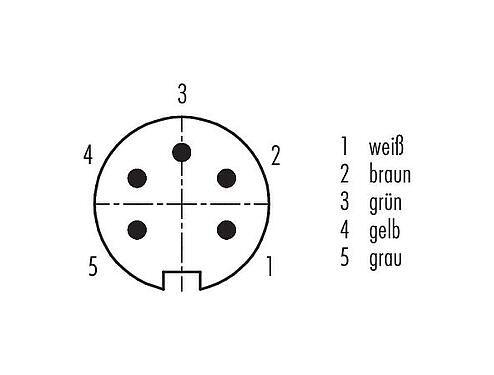 Polbild (Steckseite) M16 Flanschstecker, Polzahl: 5 (05-a), ungeschirmt, Litzen, IP67, UL 2238, M18x0,75, Frontmontage