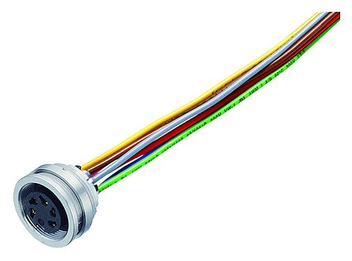 Illustration M16 Female panel mount connector, Contacts: 8 (08-a), unshielded, single wires, IP68, UL 2238, AISG compliant, M18x0,75, Front mounting