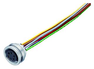 M16 Female panel mount connector, Contacts: 8 (08-a), unshielded, single wires, IP68, UL 2238, AISG compliant, M18x0,75, Front mounting