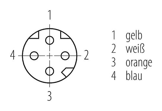 Polbild (Steckseite) M8 Flanschdose, Polzahl: 4, ungeschirmt, Litzen, IP67, M8x1,0, Rückwandmontage