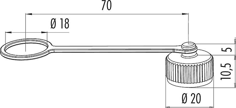 Dibujo a escala Tapa protectora, IP67, con correa de sujeción