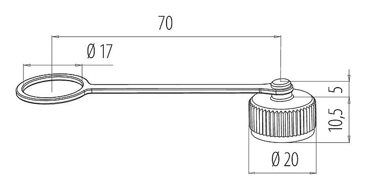 Maßzeichnung Schutzkappe, IP67, mit Halteband