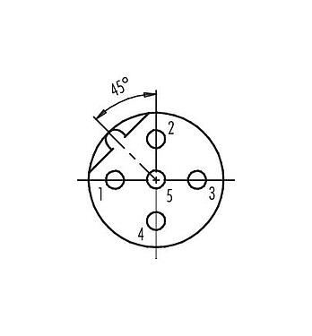 Polbild (Steckseite) 99 4442 202 05 - M12 Flanschdose, Polzahl: 5, ungeschirmt, THR, IP68, UL, zweiteilige Ausführung