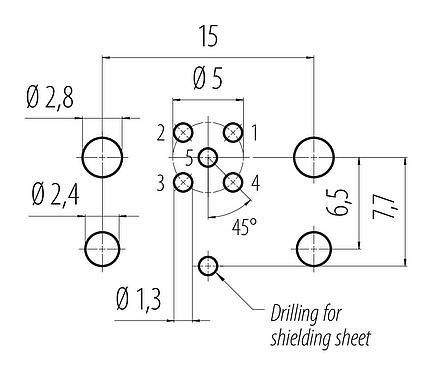 Conductor layout M12 Male panel mount connector, Contacts: 5, unshielded, THR, IP67, UL 2238, M12x1.0, Rear mounting