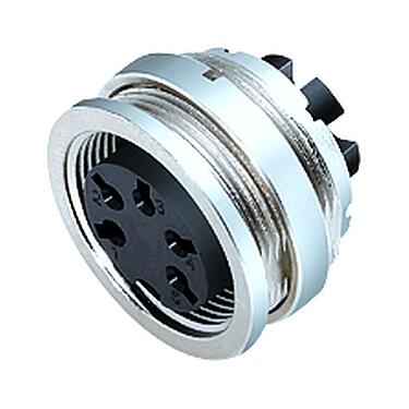 Illustration M16 Female panel mount connector, Contacts: 8 (08-a), unshielded, crimping (Crimp contacts must be ordered separately), IP40, M18x0,75, Front mounting