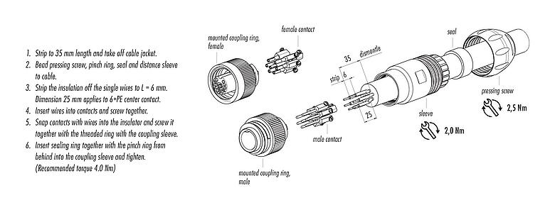 Assembly instructions RD24 Male cable connector, Contacts: 3+PE, 7.0-17.0 mm, unshielded, screw clamp, IP67, UL, ESTI+, VDE