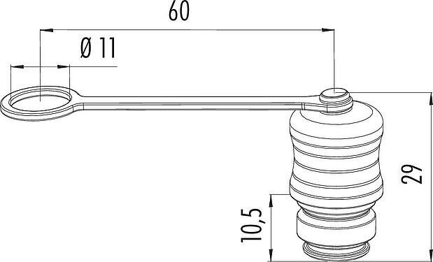 Scale drawing Protecting cap, IP67, with retaining strap