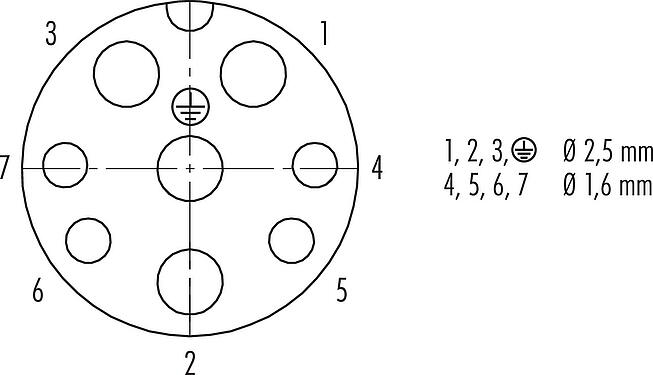 Uspořádání kontaktů (strana zástrčky) Bajonet Kabelová box, : 4+3+PE, 7,0-17,0 mm, nestíněný, krimpování (krimpovací kontakty je třeba objednat zvlášť), IP68/IP69K, UL 2238, VDE, UV-Beständig