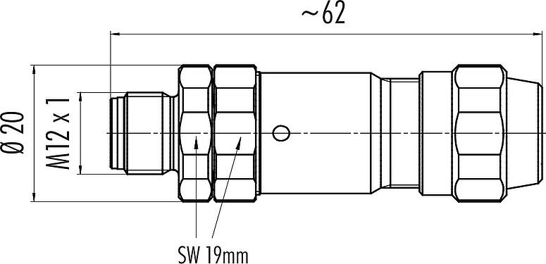 Scale drawing M12 Male cable connector, Contacts: 4, 5.5-8.6 mm, shieldable, screw clamp, IP68/IP69K, UL 2238, Ecolab, stainless steel, with shielding ring