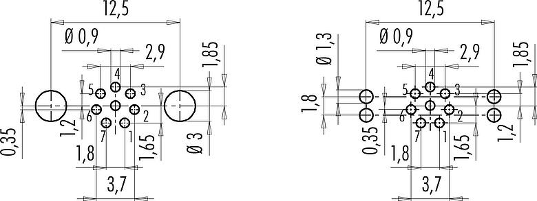 導體佈局 M9 針頭法蘭座, : 8, 可接遮罩, THT, IP67, M12x0.5, 後壁安裝, 模压