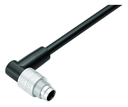 Illustratie M9 Male haakse connector, aantal polen: 3, onafgeschermd, aan de kabel aangegoten, IP67, PUR, zwart, 3 x 0,25 mm², 5 m