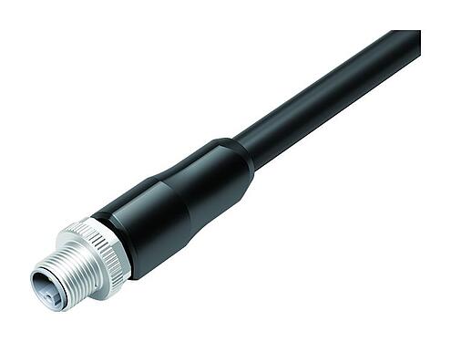 Иллюстрация M12 Кабельный штекер, Количество полюсов: 4+FE, не экранированный, формовка на кабеле, IP68, UL 2238, M12x1,0, PUR, черный, 5 x 2,50 мм², 5 м