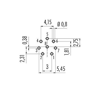 導体レイアウト 86 0532 1000 00008 - M12 メスパネルマウントコネクタ, 極数: 8, 非シールド, THT, IP68, UL, PG 9, 前面取り付け