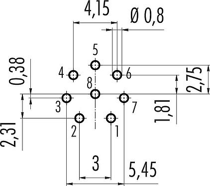 Conductor layout M12 Female panel mount connector, Contacts: 8, unshielded, THT, IP68, UL 2238, PG 9, Rear mounting, stainless steel, potted