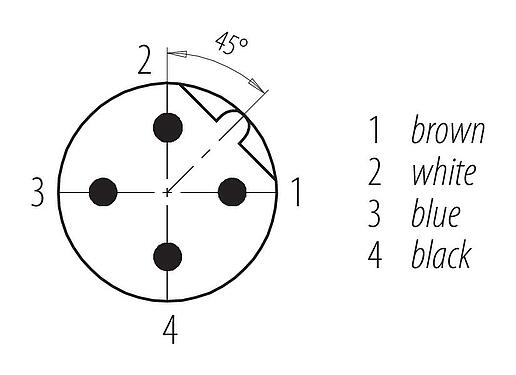 觸點排列 M12 直頭針頭電纜連接器, : 4, 非遮罩, 預鑄電纜, IP68/IP69K, UL 2238, PUR, 黑色, 4x0.34 mm², 2m