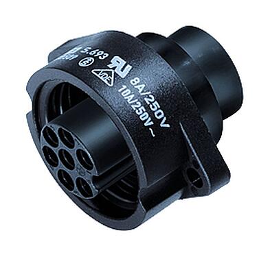 Illustration RD24 Female panel mount connector, Contacts: 6+PE, unshielded, crimping (Crimp contacts must be ordered separately), IP67, UL, ESTI+, VDE, Front mounting