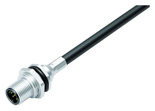 插圖 M12 針頭法蘭座, : 8, 遮罩, 法蘭座帶電纜, IP68, PG 9, PUR, 黑色, 8x0.25mm², 後壁安裝, 0.5m