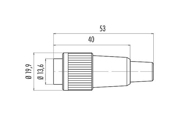 Dessin coté Baïonnette Connecteur mâle, Contacts: 2, 6,0-8,0 mm, non blindé, souder, IP40