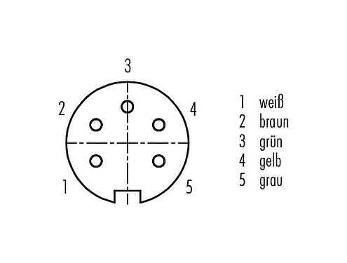 Polbild (Steckseite) M16 Flanschdose, Polzahl: 5 (05-a), ungeschirmt, Litzen, IP67, UL 2238, M18x0,75, Frontmontage
