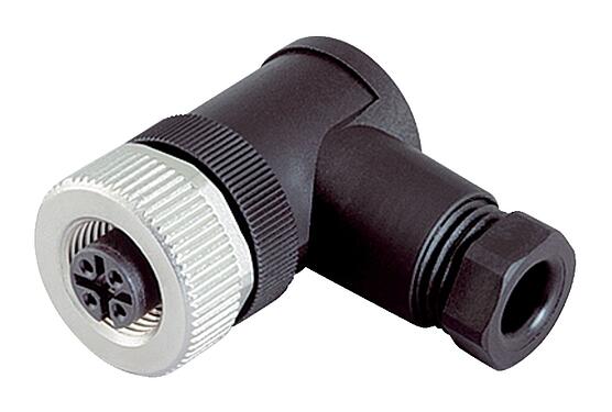 Illustration M12 Female angled connector, Contacts: 4, 4.0-6.0 mm, unshielded, crimping (Crimp contacts must be ordered separately), IP67, UL 2238